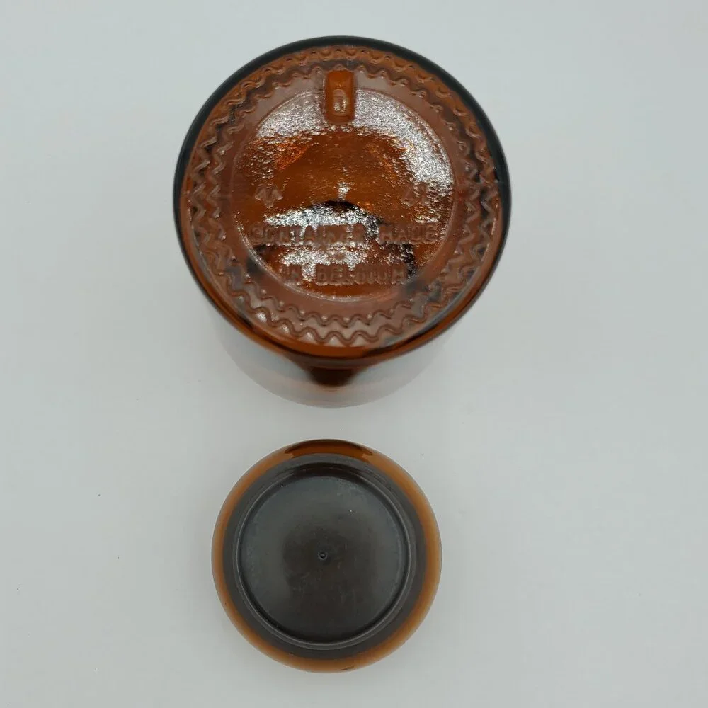 Small Amber Apothecary Jar Bubble Lid Brown Glass Canister Made in Belgium